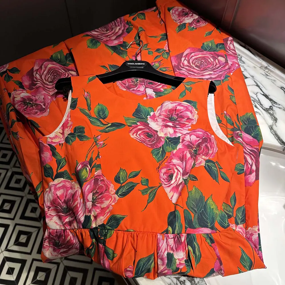 Dolce Gabbana D&G Women Cotton Calf-length Babydoll Dress with Rose Print - image 6