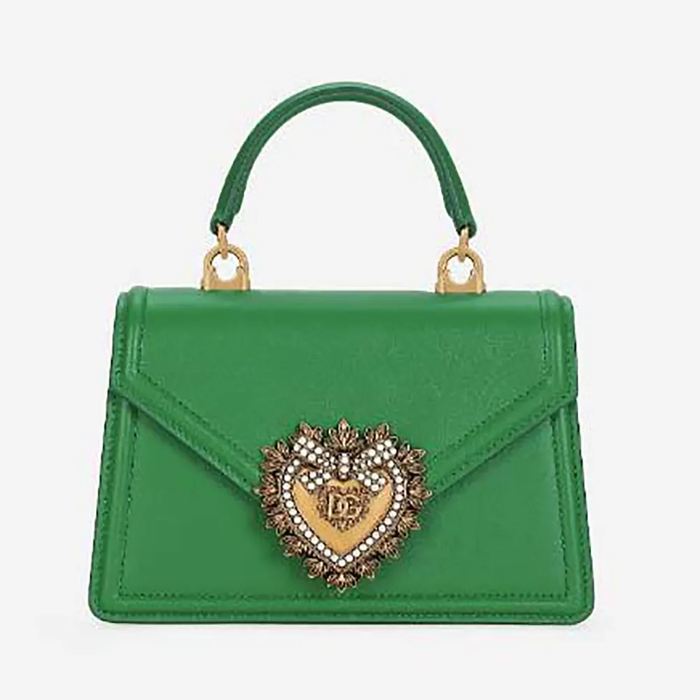 Front view of Dolce Gabbana D&G Women Medium Smooth Calfskin Devotion Bag-Green