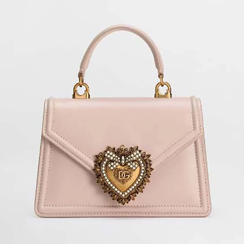 Front view of Dolce Gabbana D&G Women Medium Smooth Calfskin Devotion Bag-Pink
