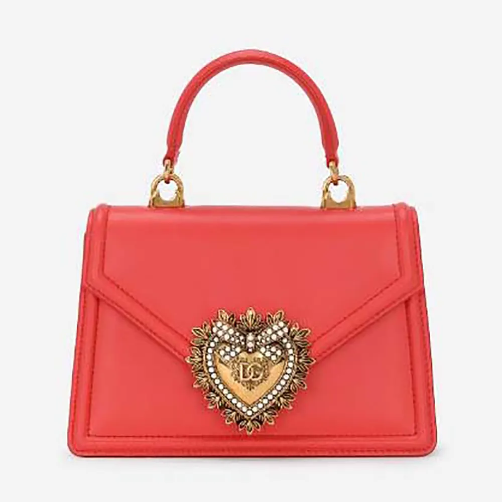 Front view of Dolce Gabbana D&G Women Medium Smooth Calfskin Devotion Bag-Red