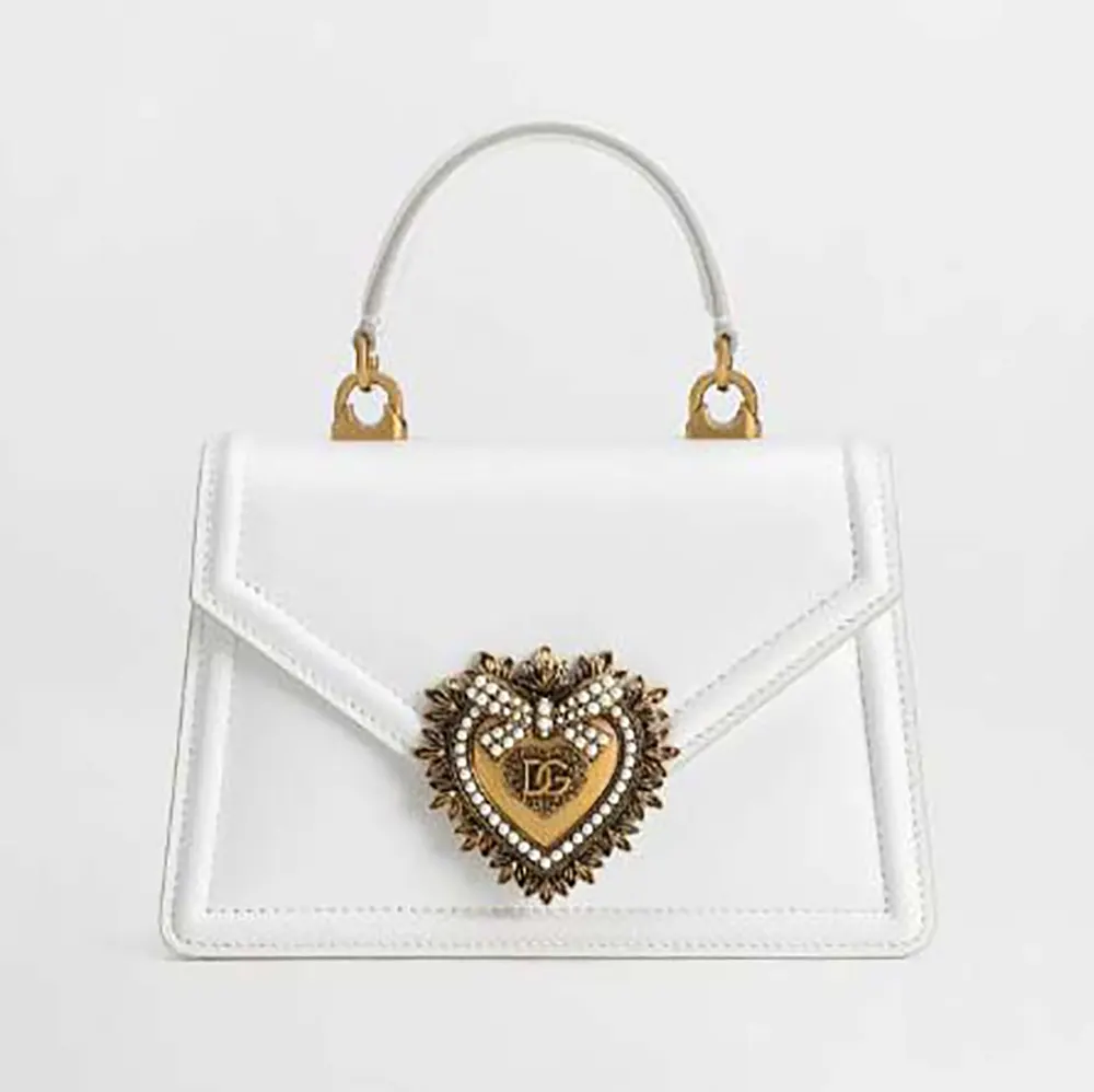 Front view of Dolce Gabbana D&G Women Medium Smooth Calfskin Devotion Bag-White