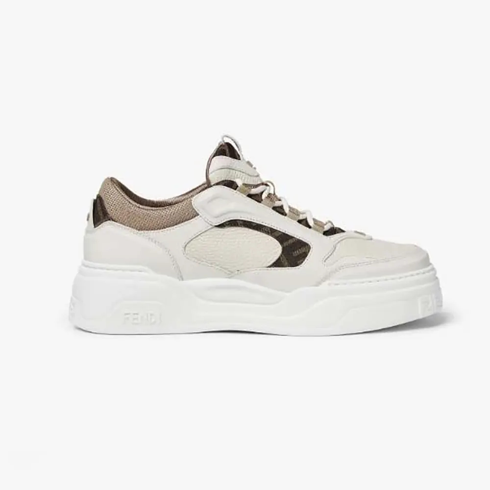 Side profile of Fendi Unisex Force Sneakers White Leather Low-tops