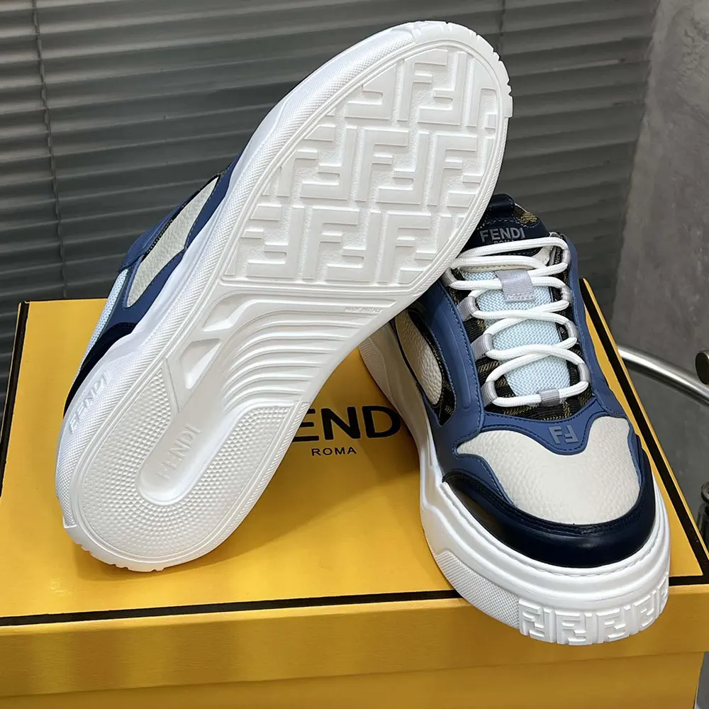 Fendi Unisex Force Sneakers White Light Blue and Blue Leather Low-tops - image 10