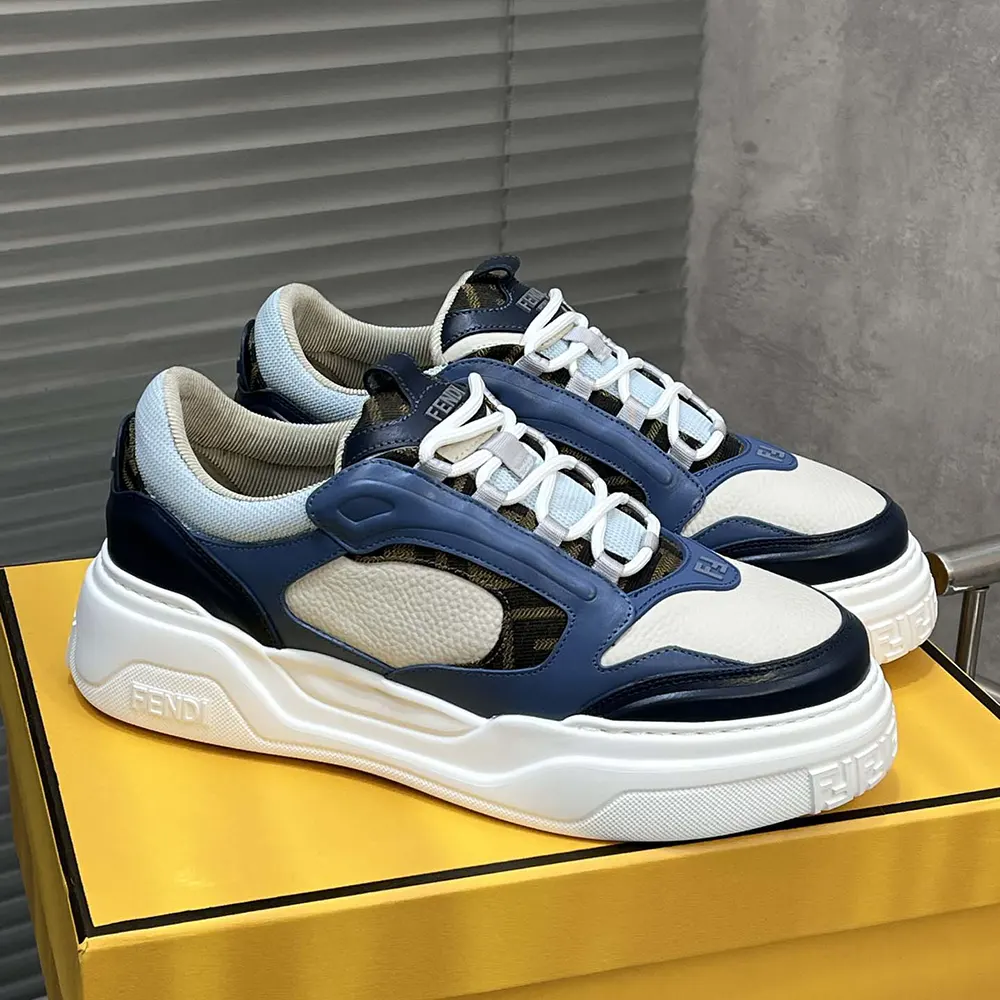 Fendi Unisex Force Sneakers White Light Blue and Blue Leather Low-tops - image 4