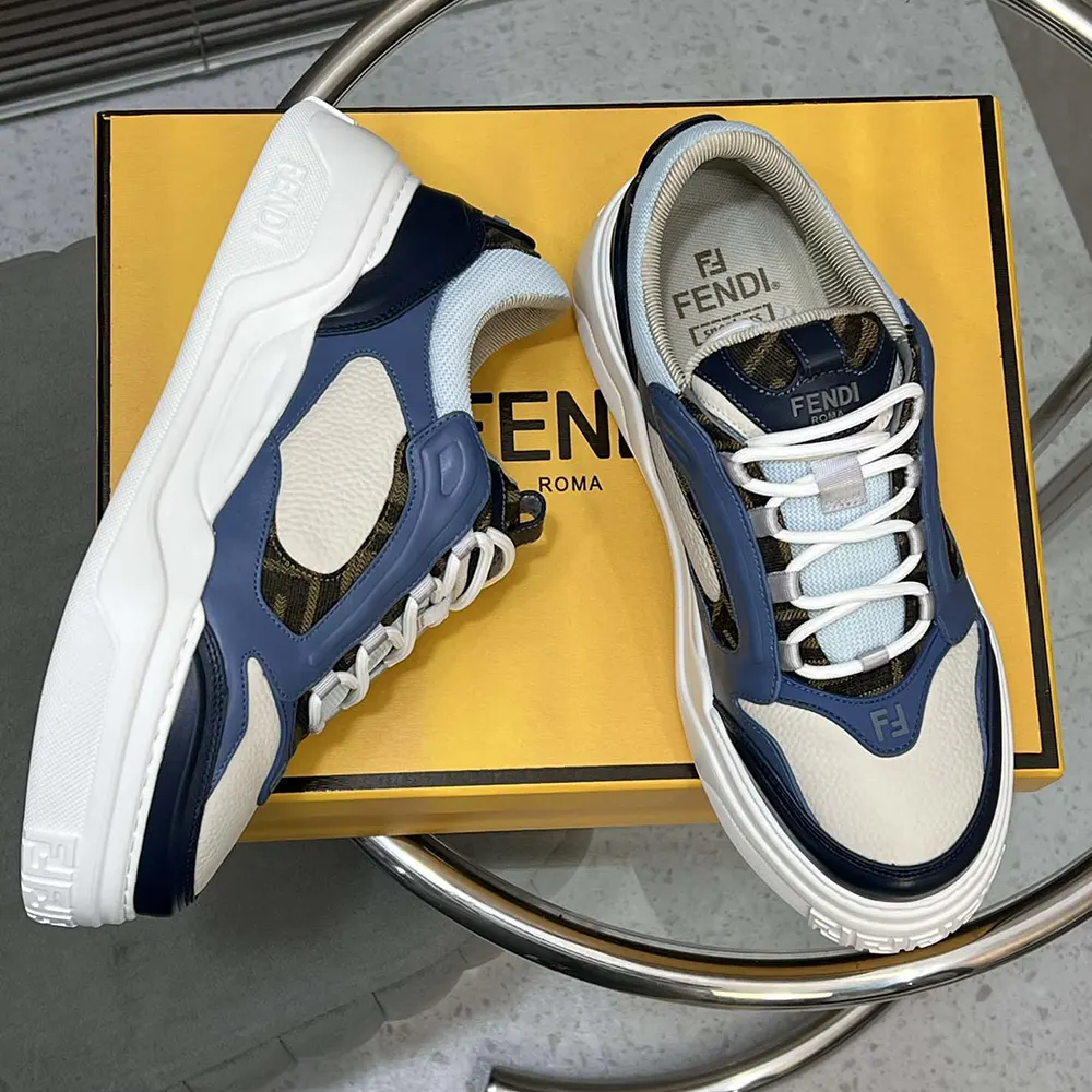 Overhead shot showing laces and color blocking on Fendi Unisex Force Sneakers