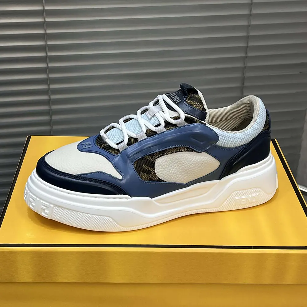 Fendi Unisex Force Sneakers White Light Blue and Blue Leather Low-tops - image 5