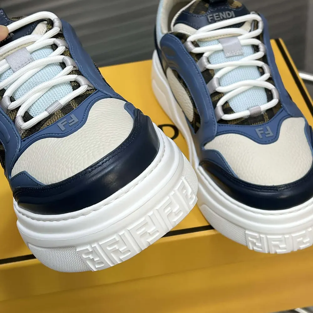 Fendi Unisex Force Sneakers White Light Blue and Blue Leather Low-tops - image 8