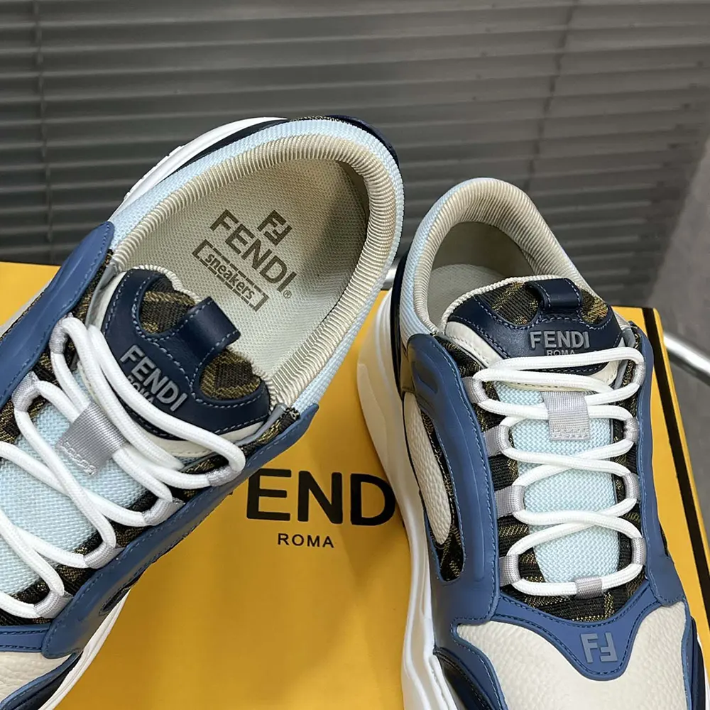 Fendi Unisex Force Sneakers White Light Blue and Blue Leather Low-tops - image 7