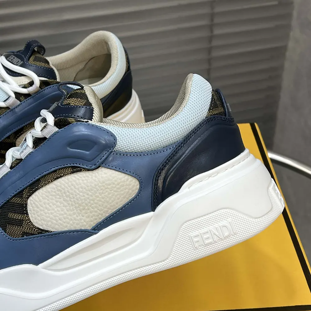 Fendi Unisex Force Sneakers White Light Blue and Blue Leather Low-tops - image 6