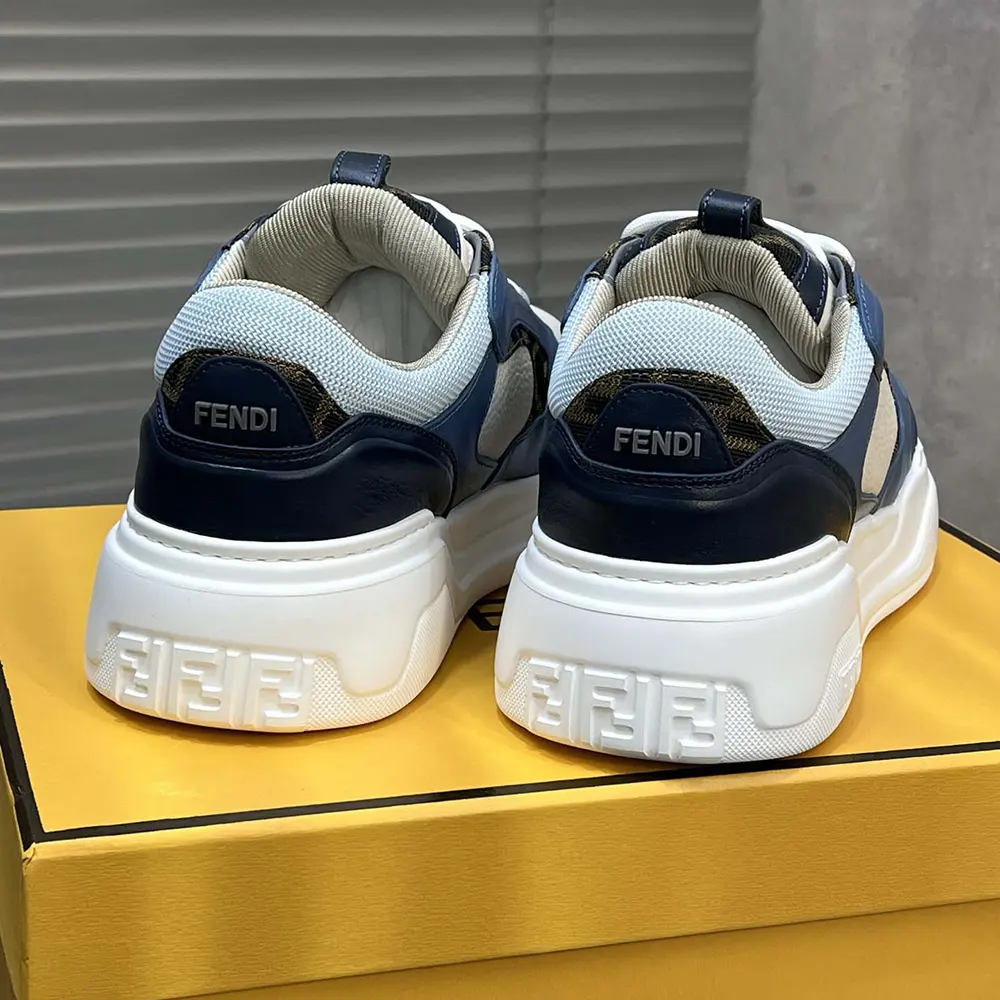 Fendi Unisex Force Sneakers White Light Blue and Blue Leather Low-tops - image 9