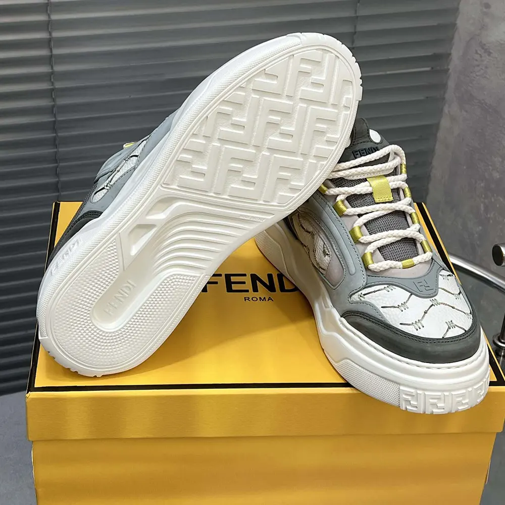 Fendi Unisex Force Sneakers White Leather and Green Nubuck Low-tops - image 10