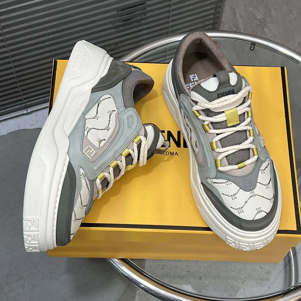 Fendi Unisex Force Sneakers White Leather and Green Nubuck Low-tops - image 4
