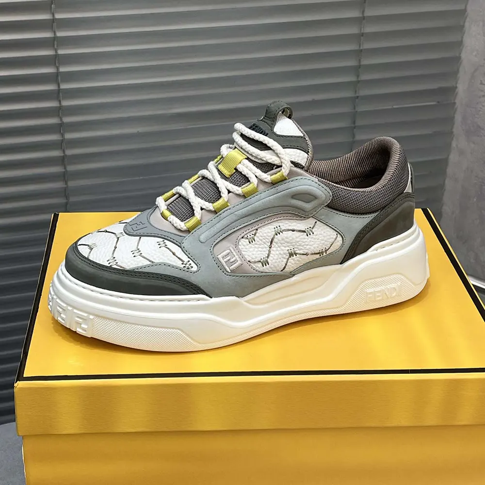 Fendi Unisex Force Sneakers White Leather and Green Nubuck Low-tops - image 9