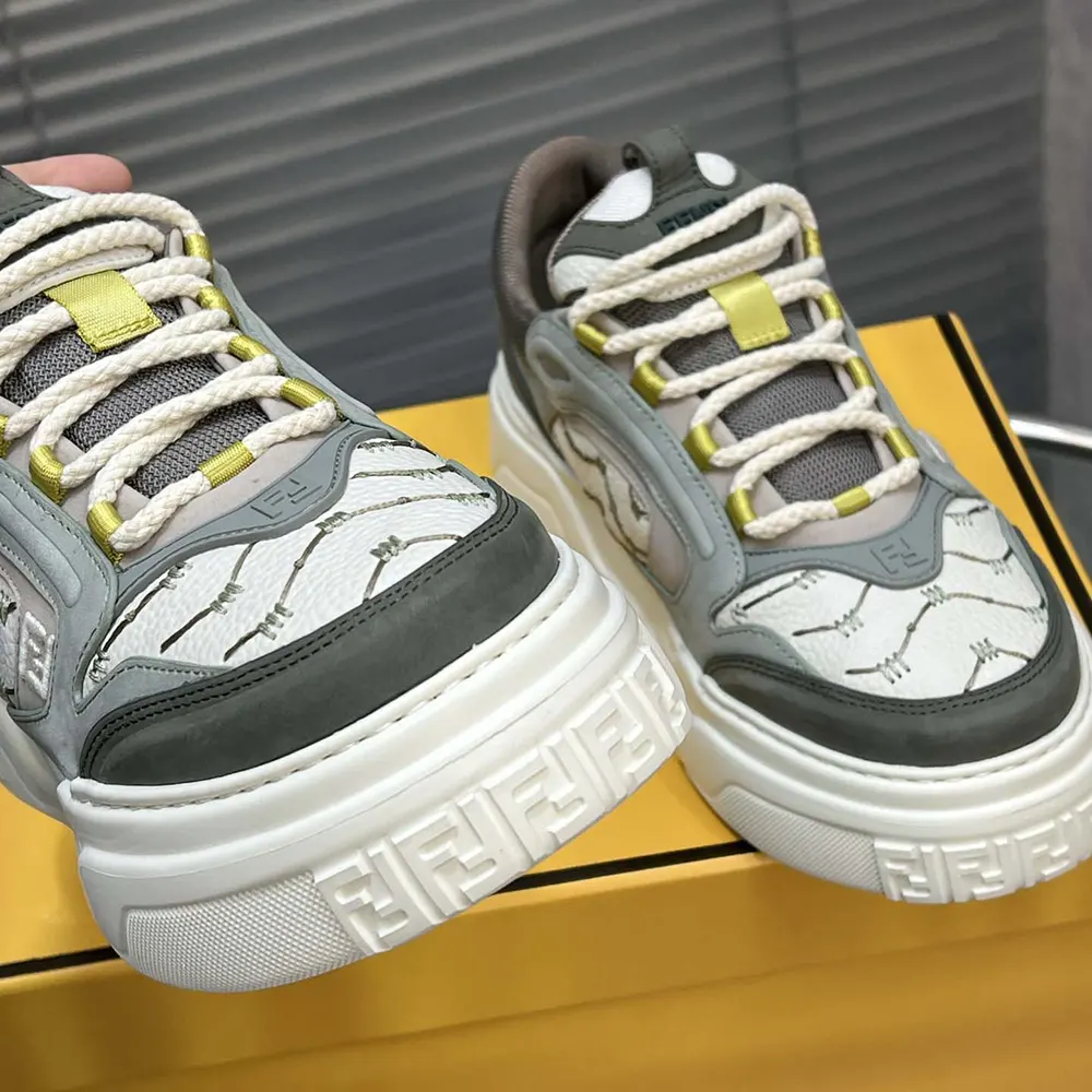Fendi Unisex Force Sneakers White Leather and Green Nubuck Low-tops - image 8