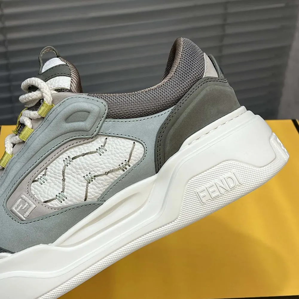 Fendi Unisex Force Sneakers White Leather and Green Nubuck Low-tops - image 7