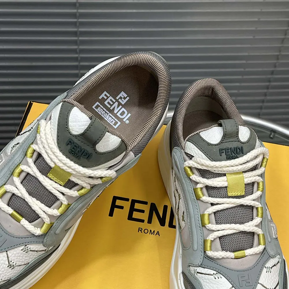 Fendi Unisex Force Sneakers White Leather and Green Nubuck Low-tops - image 6