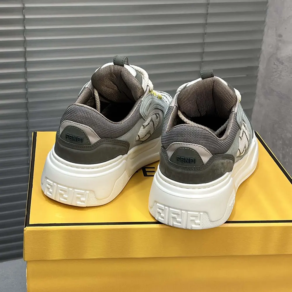 Fendi Unisex Force Sneakers White Leather and Green Nubuck Low-tops - image 5