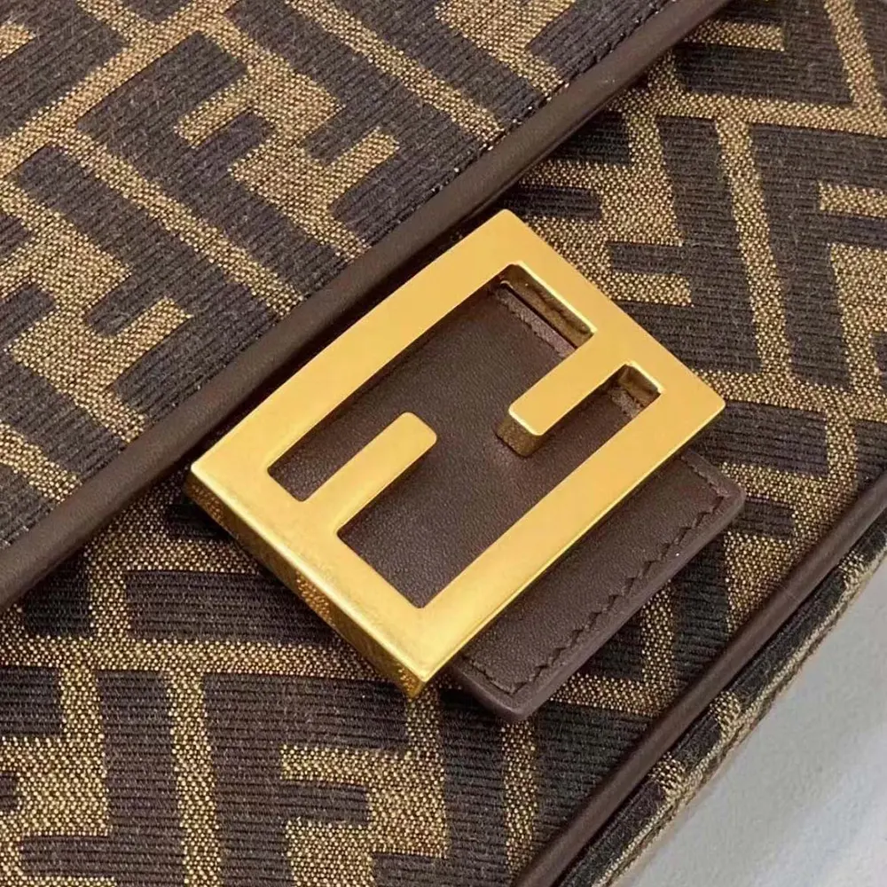 Fendi Women Baguette Chain MidiBrown FF Jacquard Fabric Bag - image 8