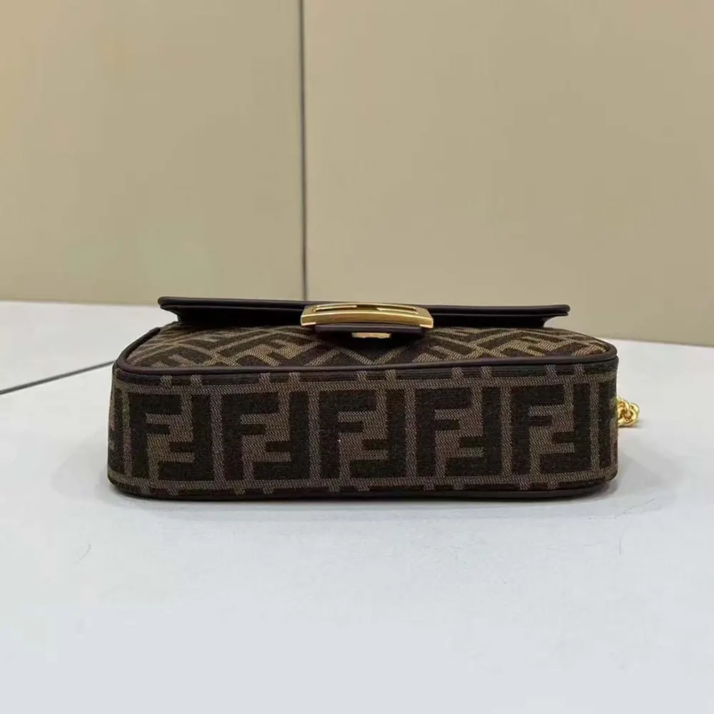 Fendi Women Baguette Chain MidiBrown FF Jacquard Fabric Bag - image 4