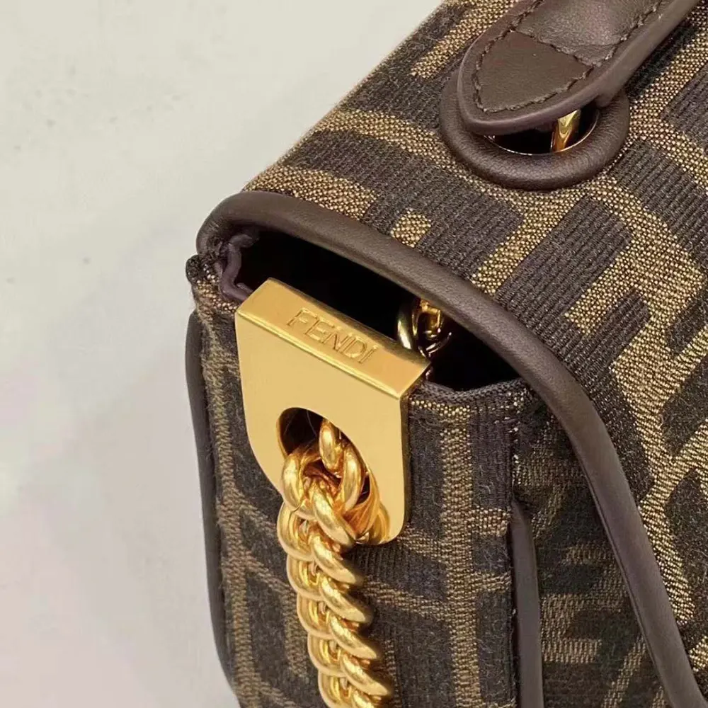 Fendi Women Baguette Chain MidiBrown FF Jacquard Fabric Bag - image 7