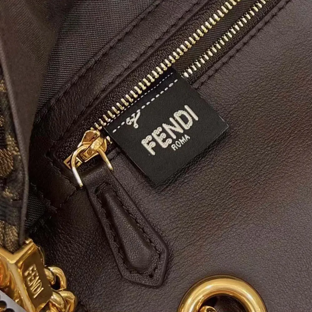 Fendi Women Baguette Chain MidiBrown FF Jacquard Fabric Bag - image 10