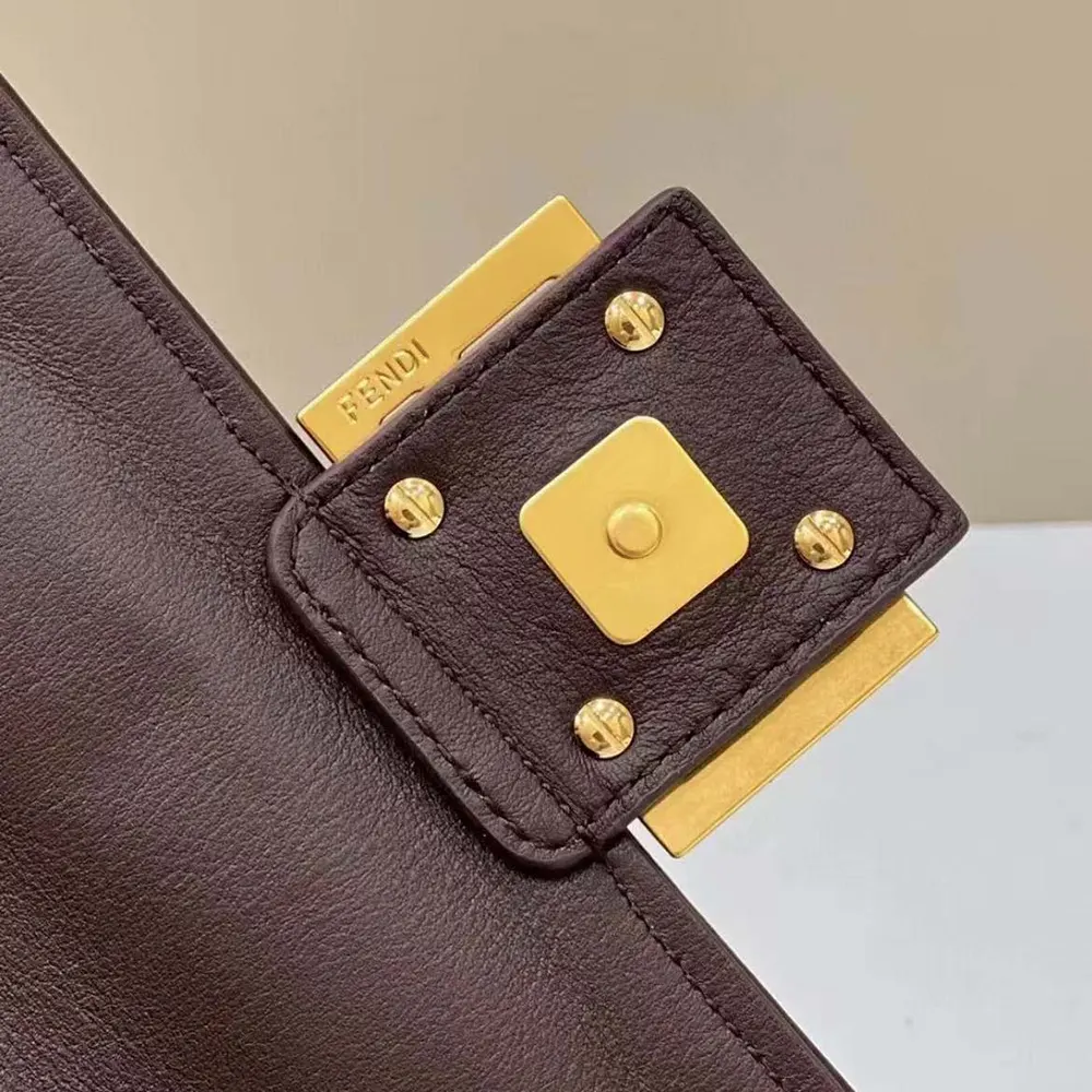 Fendi Women Baguette Chain MidiBrown FF Jacquard Fabric Bag - image 9