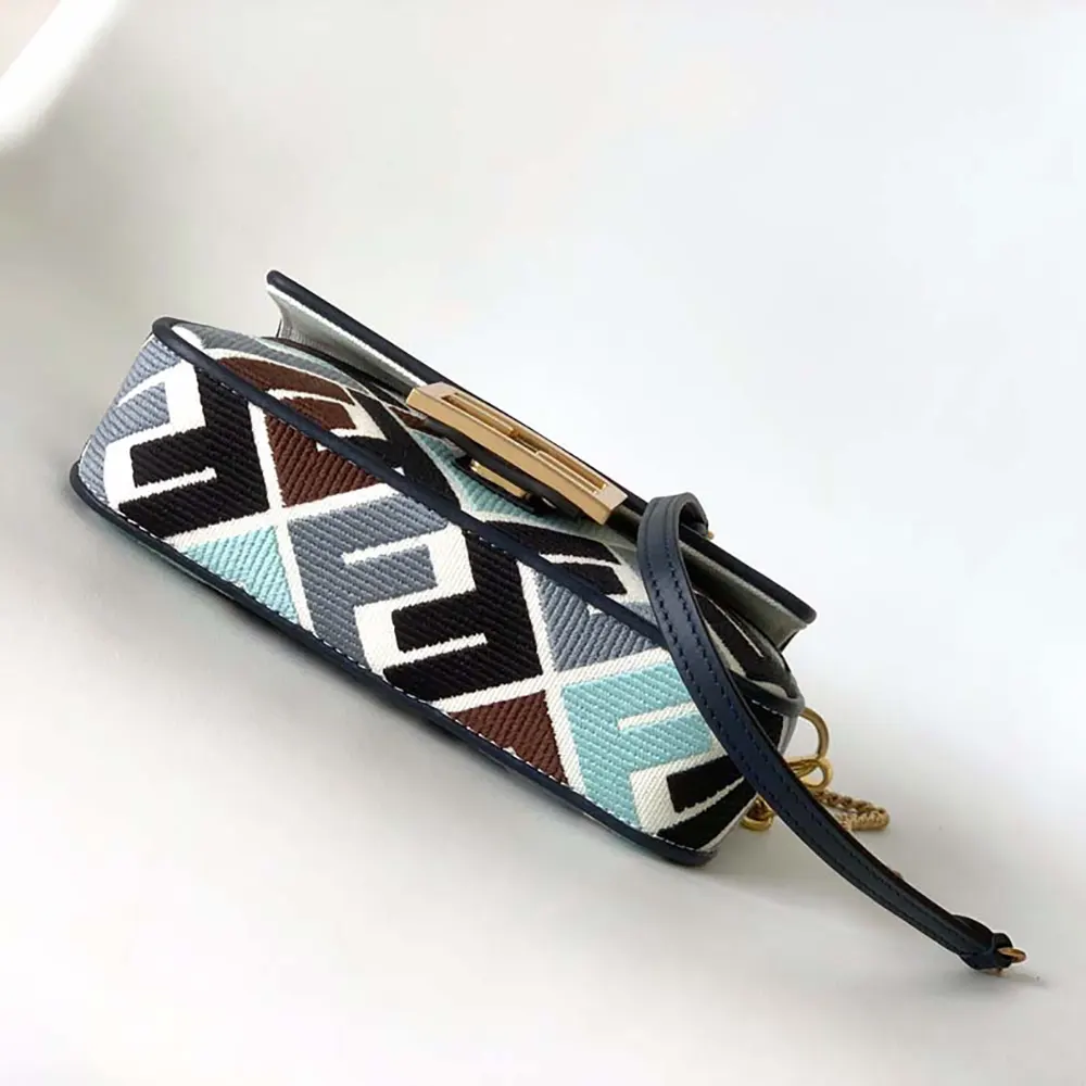 Fendi Women Baguette Mini Canvas Bag with Multicolor FF Embroidery - image 5