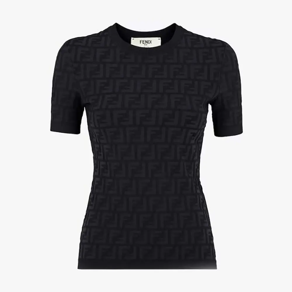 Front view of Fendi Women Black FF Viscose Sweater with logo pattern