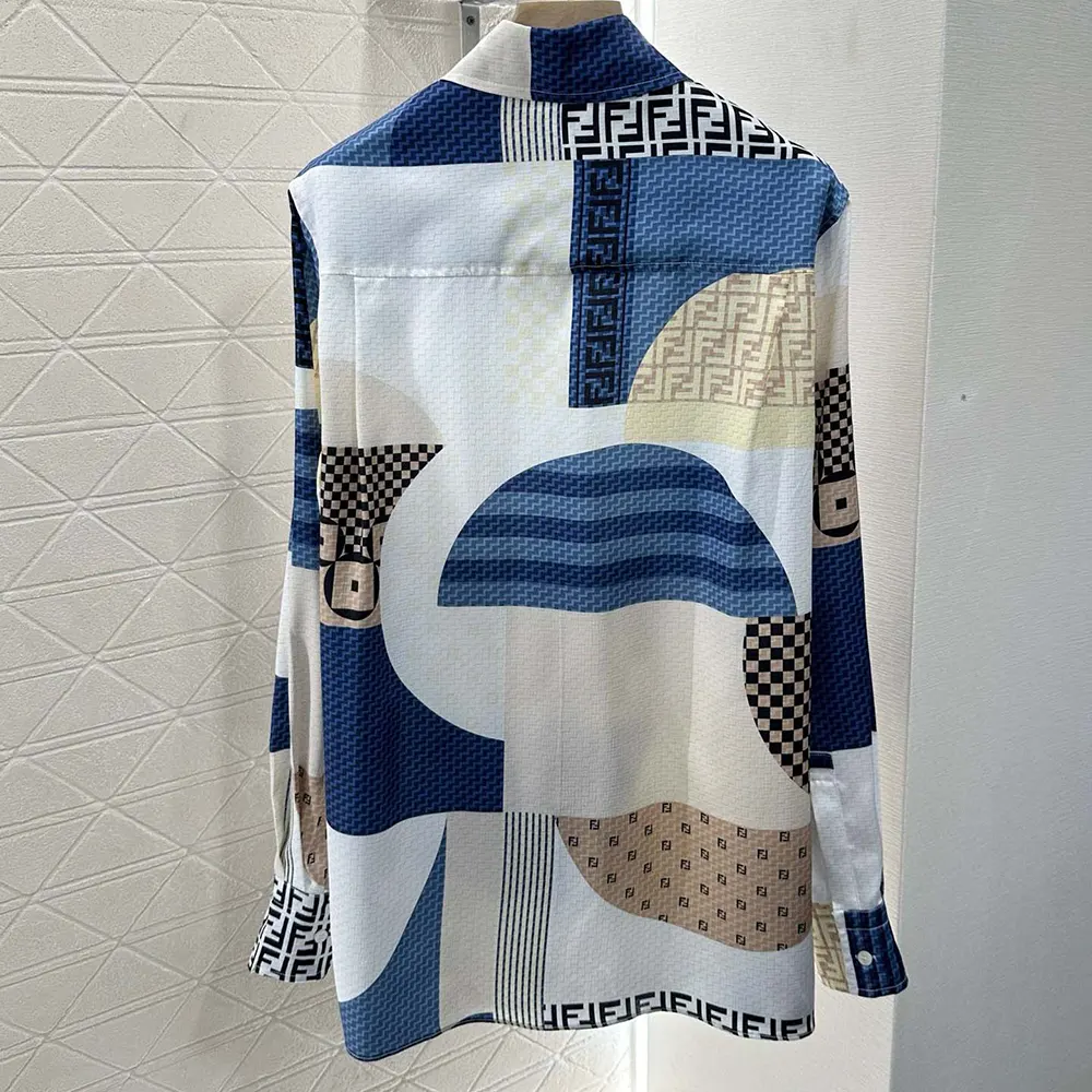 Side angle showing silhouette of Fendi Women Blue Silk Shirt