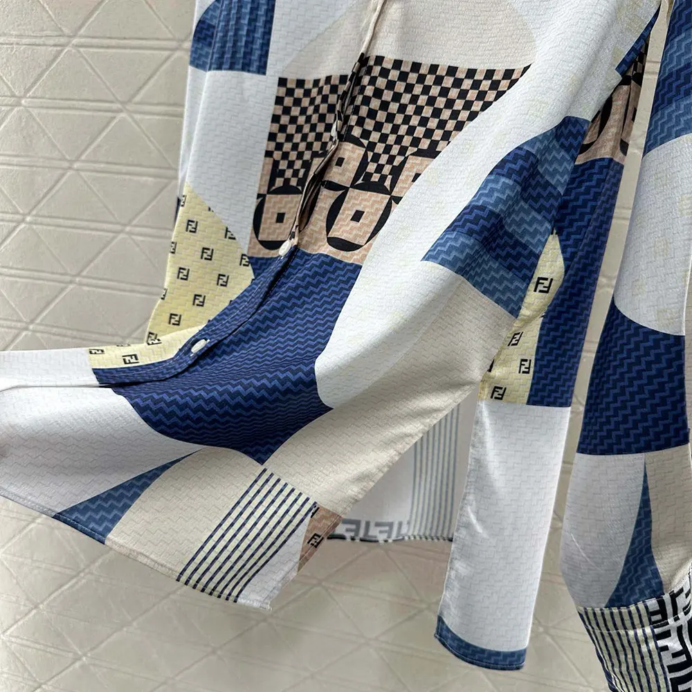 Fendi Women Blue Silk Shirt with Patchwork Print - image 6