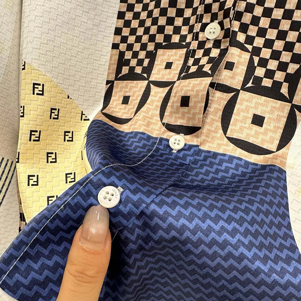 Fendi Women Blue Silk Shirt with Patchwork Print - image 5