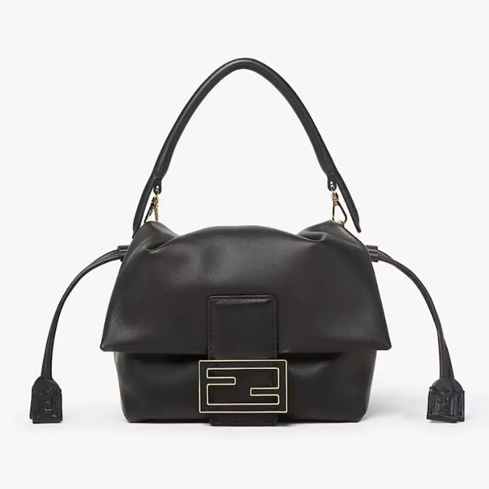 Front view of Fendi Women Mamma Baguette Small Black Nappa Leather Mini Bag