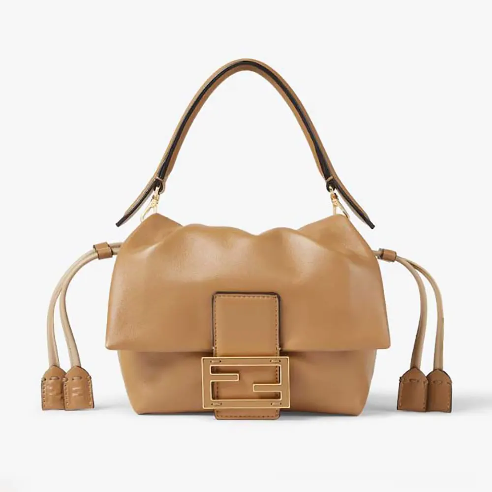 Front view of Fendi Women Mamma Baguette Small Cappuccino Nappa Leather Mini-bag