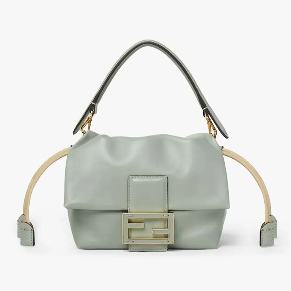 Front view of Fendi Women Mamma Baguette Small Matcha Green Nappa Leather Mini-bag