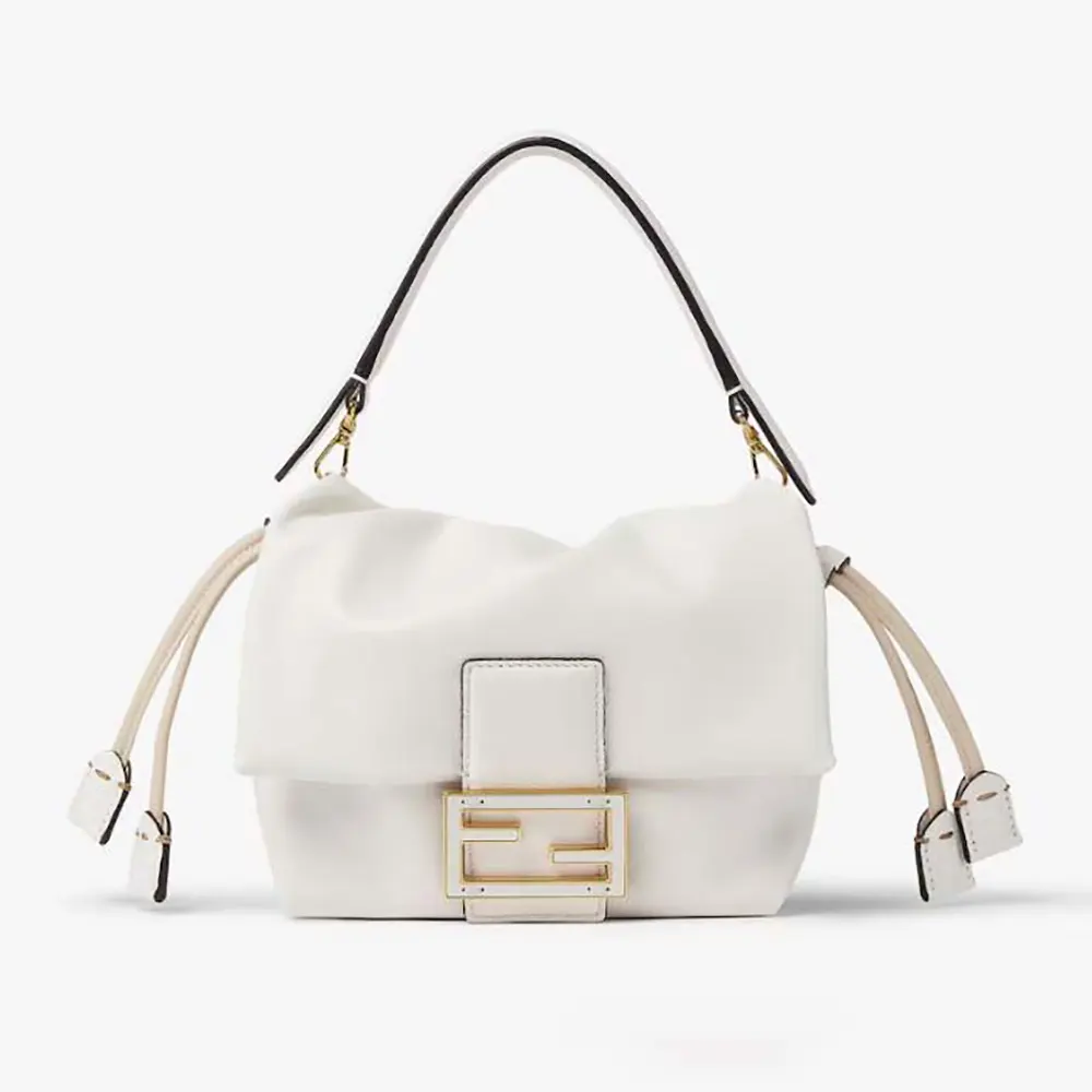 Front view of Fendi Women Mamma Baguette Small White Nappa Leather Mini Bag