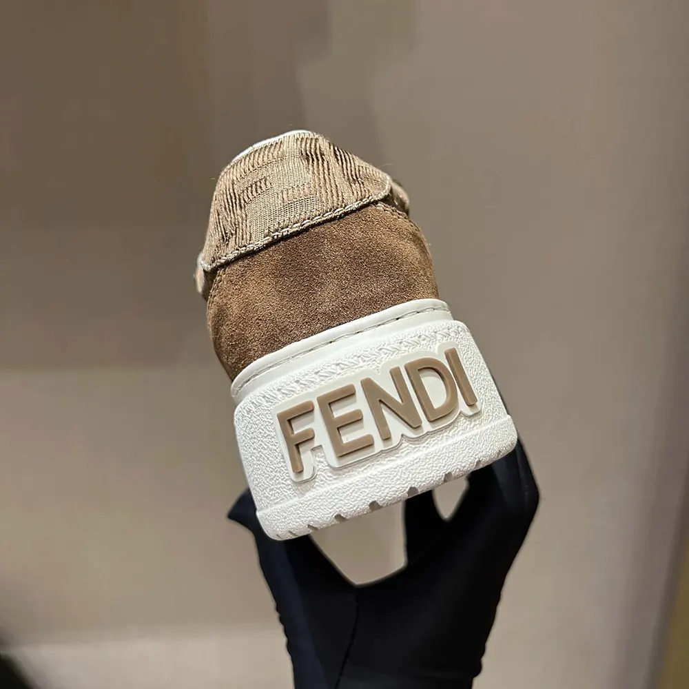 Fendi Women Match Brown Denim-effect FF Jacquard and Suede Platform Low Tops - image 8