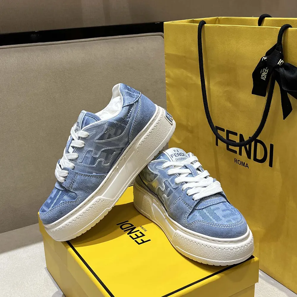 Top-down angle showing lace-up closure on Fendi platform low tops