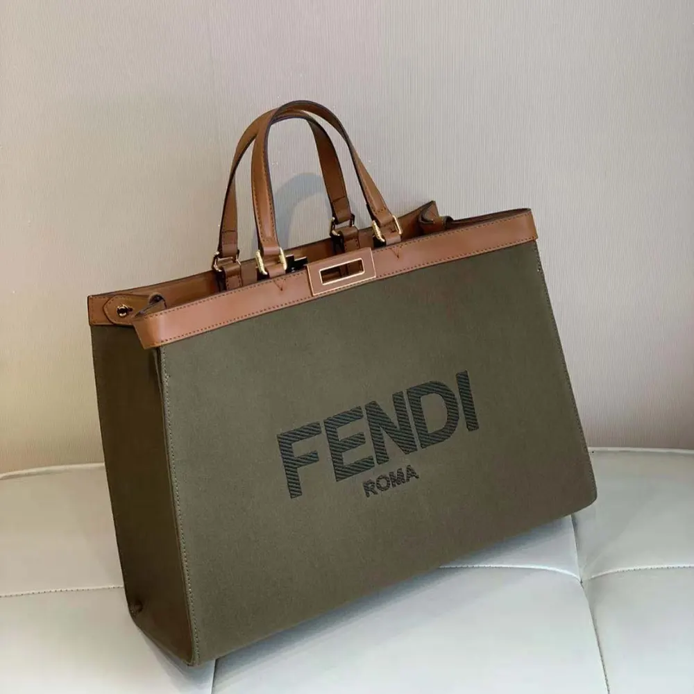 Close-up of gold hardware and embroidery on Fendi Peekaboo X-Tote bag