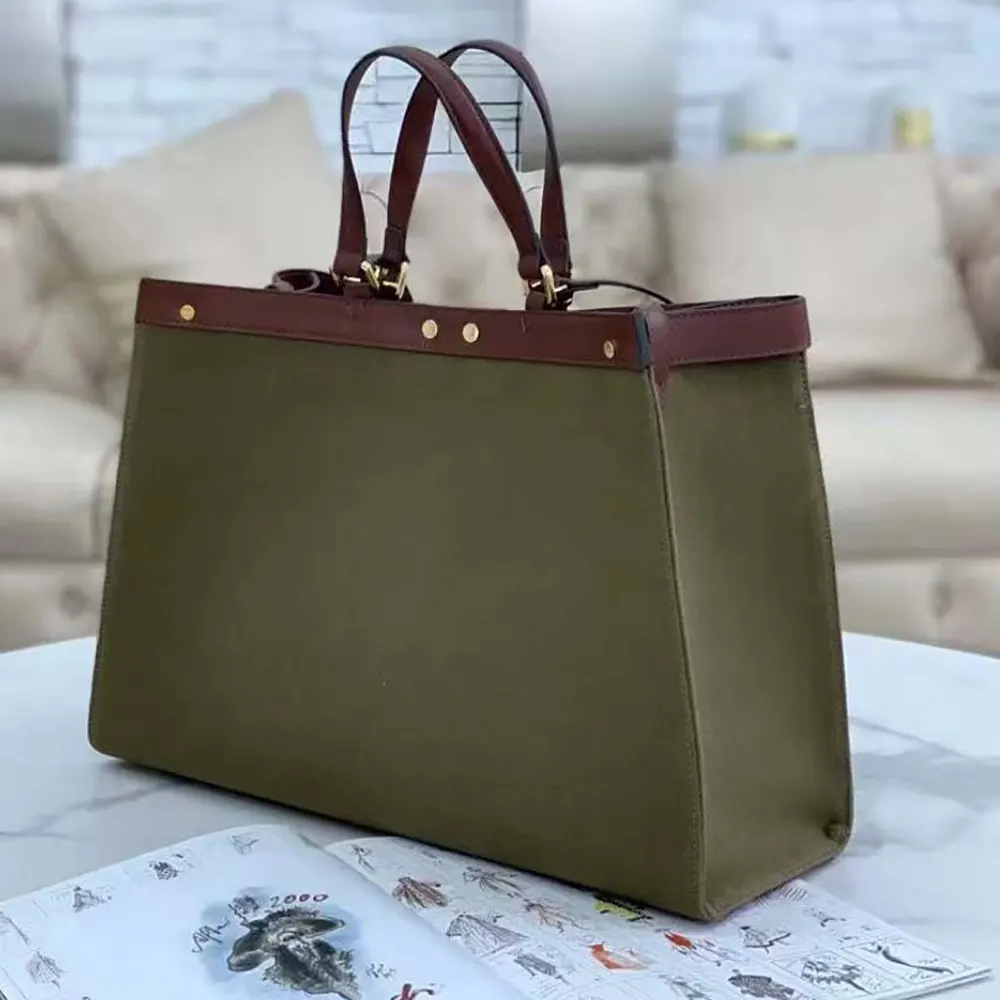 Fendi Women Peekaboo X-Tote Embroidered Green Canvas Bag - image 4