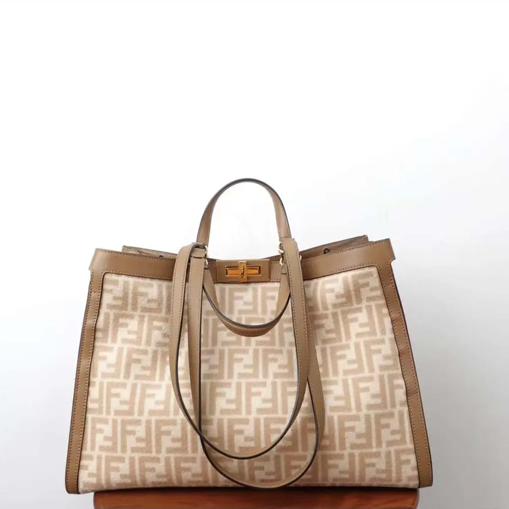 Close-up detail of embroidery on Fendi Peekaboo X-Tote canvas bag