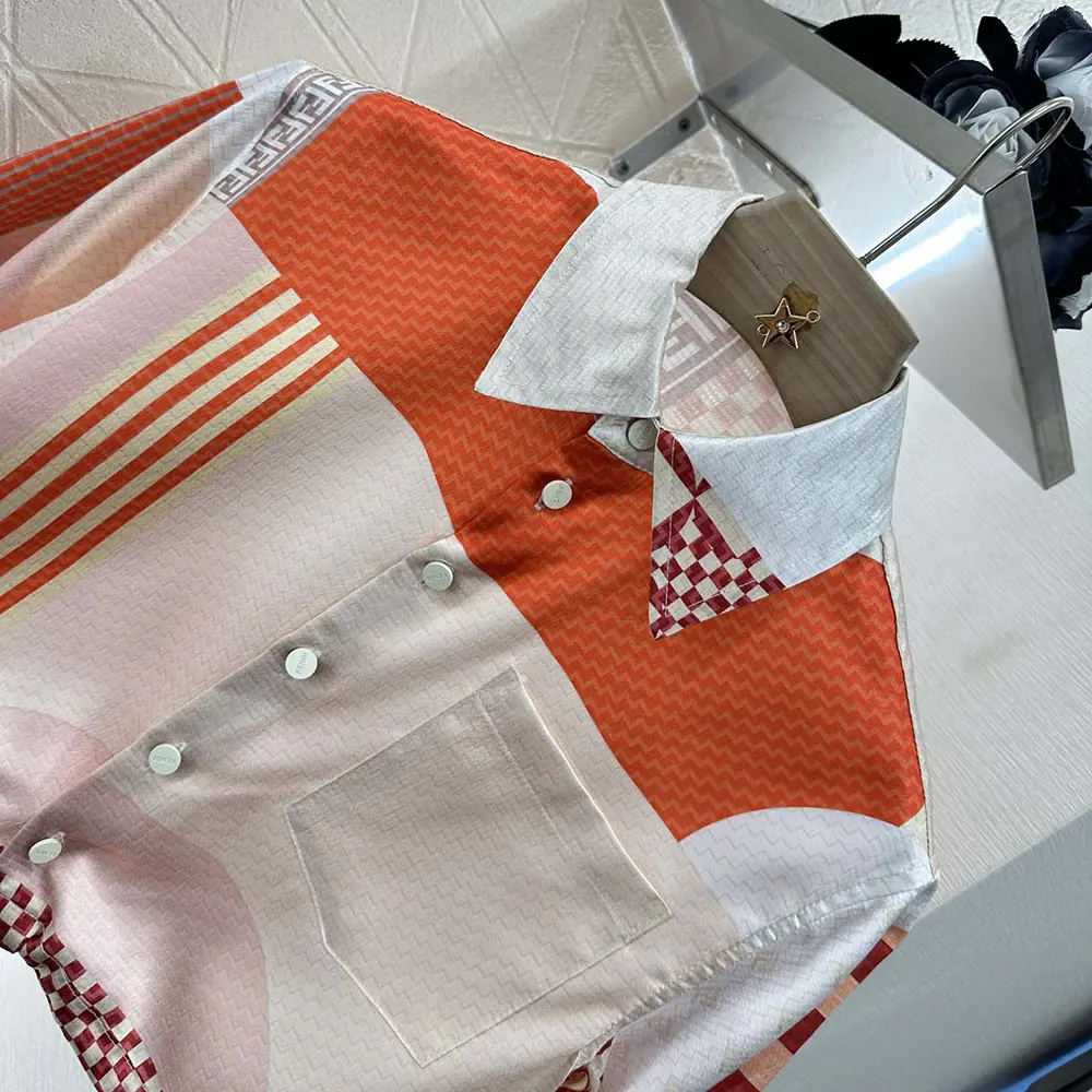 Fendi Women Pink Silk Shirt with Patchwork Print - image 4