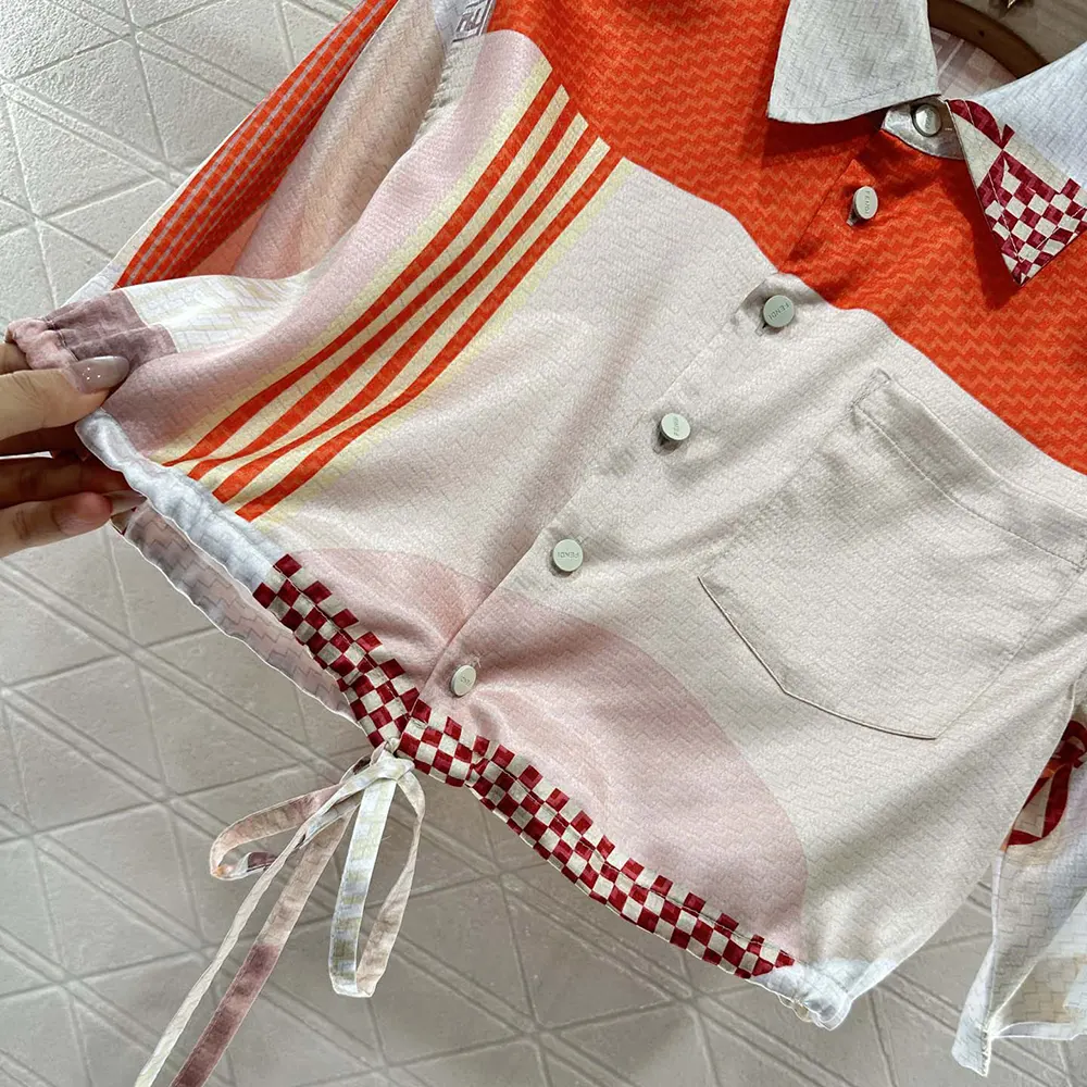 Fendi Women Pink Silk Shirt with Patchwork Print - image 6