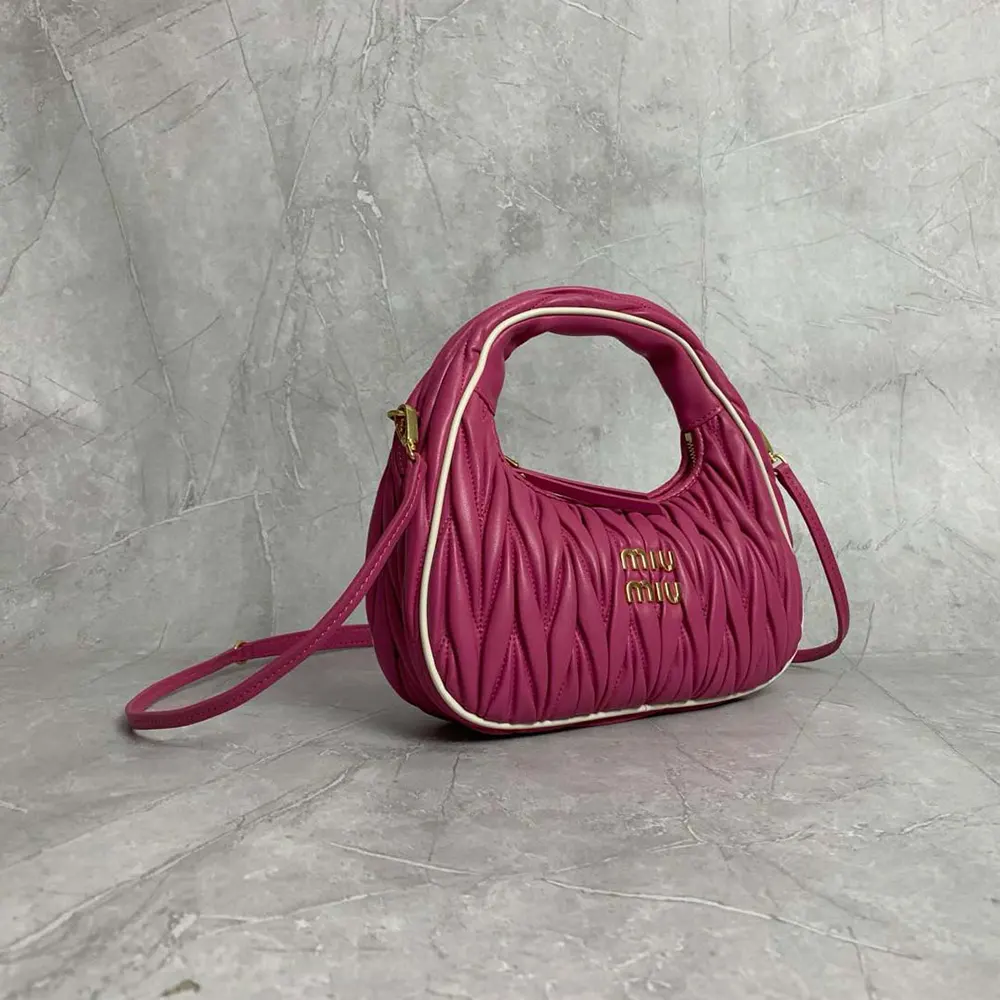 Miu Miu Women Wander Matelassé Nappa Leather Bag-Pink/White - image 4