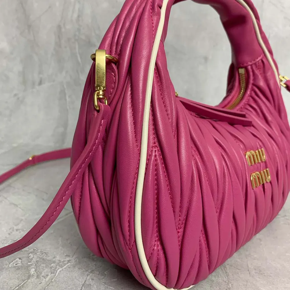 Miu Miu Women Wander Matelassé Nappa Leather Bag-Pink/White - image 7