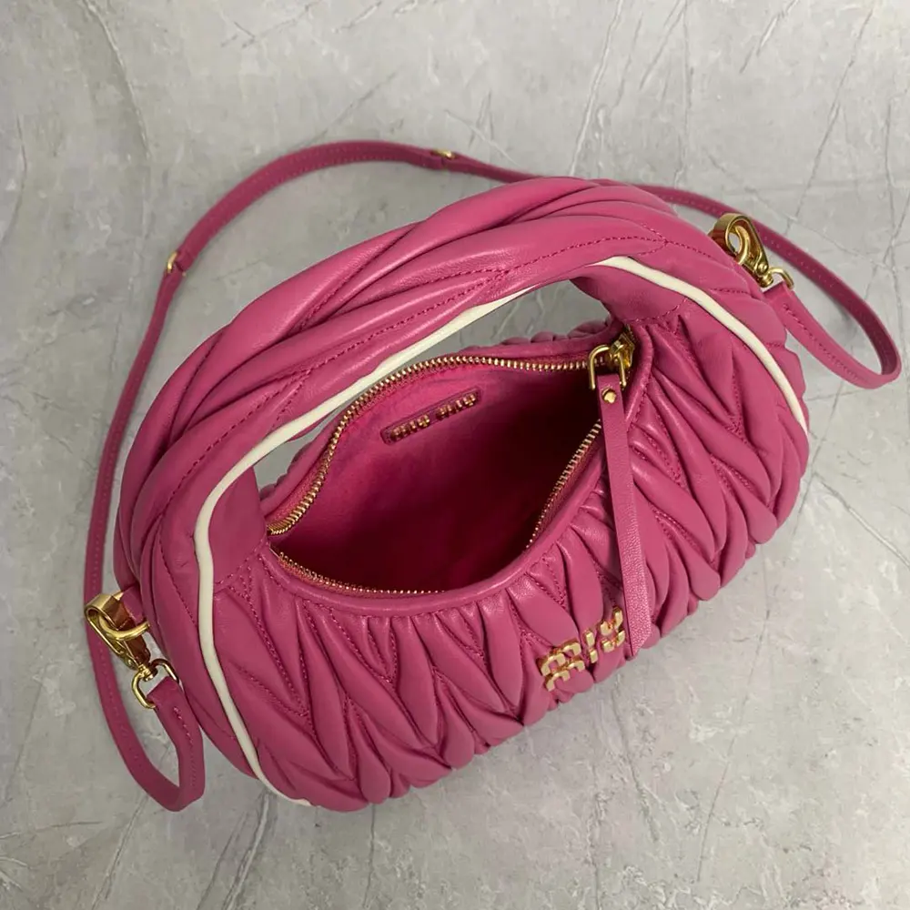 Miu Miu Women Wander Matelassé Nappa Leather Bag-Pink/White - image 6