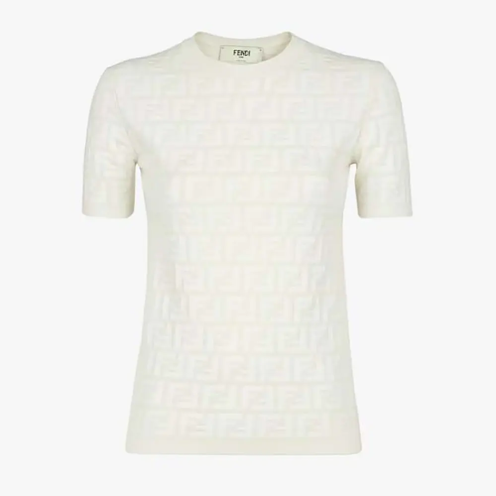 Front view of Fendi Women White FF Viscose Jumper-White with logo detail
