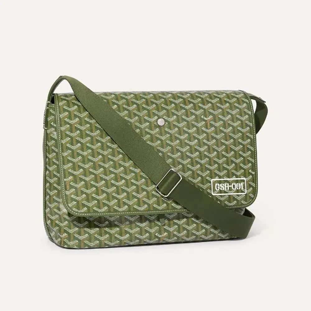 Front view of Goyard Unisex Capetien MM Messenger Bag-Green with buckle