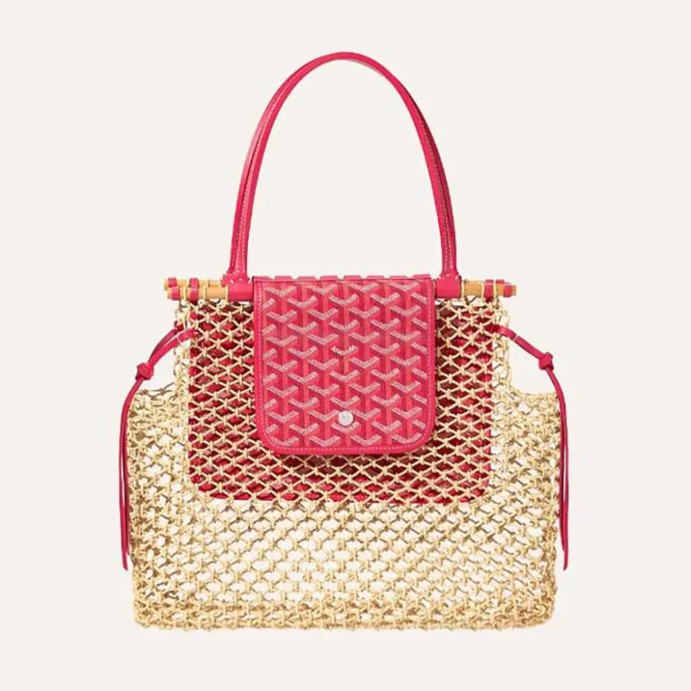 Front view of Goyard Women Aligre Bag-Pink showing pink leather and Chevron pattern