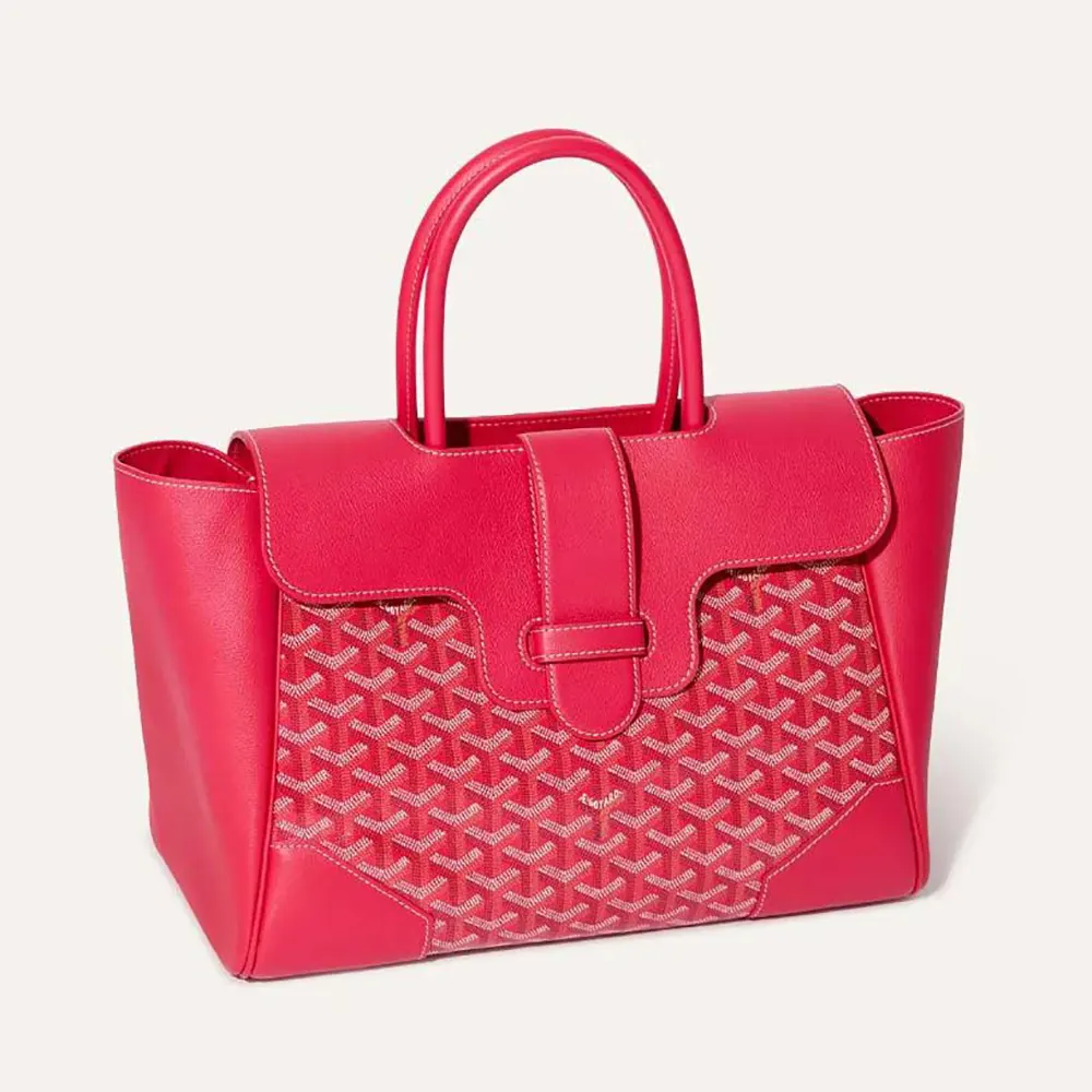 Front view of Goyard Women Saïgon Tote Bag-Pink with open zip