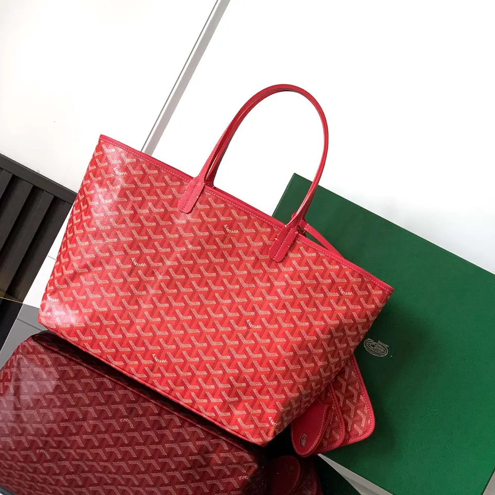 Side angle of Goyard Women Saint Louis GM Bag-Pink with leather trim